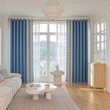 QYFL2302HA 2023 New Arrival Petrel Blue Grey Green Chenille Ready Made Curtains