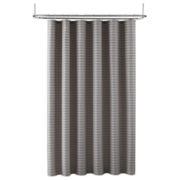 Floyd Horizontal Striped Buttonhole Top Shower Curtain, Brown, 70 x 72"