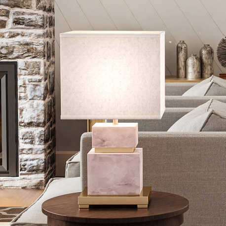 Glam Table Lamp 12''W x 10''D x 21.5''H, Natural Pink and Bronze Finish