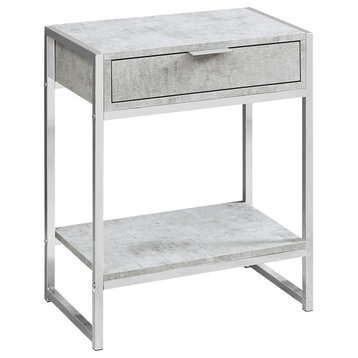 24" Accent Table With Shelf, Gray Cement, Chrome Metal