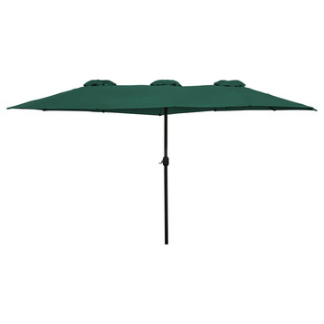 15' Outdoor Patio Market Umbrella with Hand Crank  Green