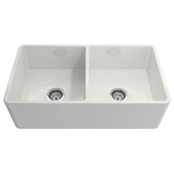 Crestwood CW-CL-332-DBL 33" White Classic Double Bowl Fireclay Farmhouse Sink