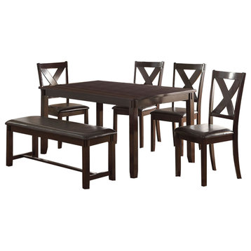 Rubber Wood 6 Pieces Dining Set, Espresso Brown