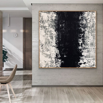 "Music" 72x72 IN Black gray abstract Art oversized Modern Painting MADE TO ORDER