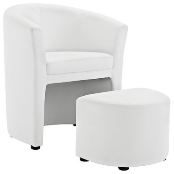 Divulge Faux Leather Armchair and Ottoman, White