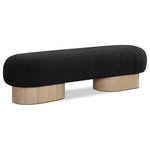 Meridian Furniture - Robertson Boucle Fabric Upholstered Bench, Black, Natural Oak Finish - Delve into opulence with this black Robertson boucle fabric bench, a luxurious blend of comfort and timeless style. Draped in sumptuous black boucle fabric upholstery, this handsome bench exudes modern charm, so you can sit in style while pulling on boots or putting on shoes. The bench is adorned with a rich natural oak finish base, enhancing its classic appeal with an art deco design that infuses vintage elegance into your decor in the entryway, bedroom, or living room.