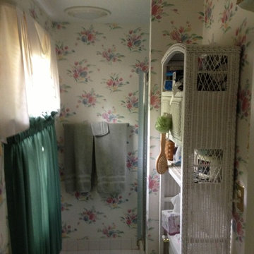 Master bath with enlarged shower and espresso bamboo vanity