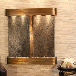 Aspen Falls Wall Fountains with Rustic Copper and Green Slate - Indoor Fountains