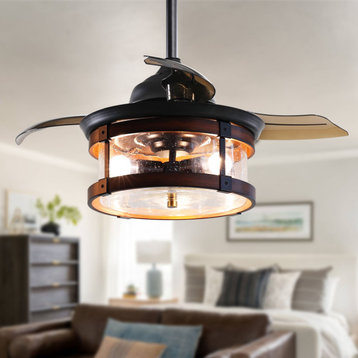 36-in 3  Retractable Blades Ceiling Fan with  Remote Control ,Oil Rubbed Bronze