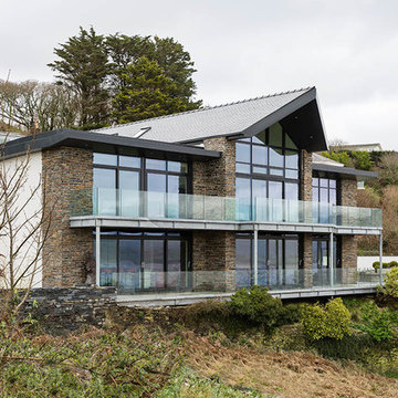 Porthmadog - 'Spine' Curved Grey Oak & Glass
