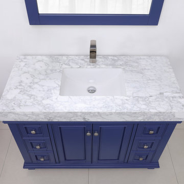 Jardin 48" Single Bathroom Vanity Set in Jewelry Blue and Carrara White Marble C