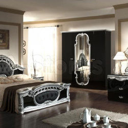 Rococo 5 PC Italian Classic Black-Silver Bedroom Set - Bedroom Furniture Sets