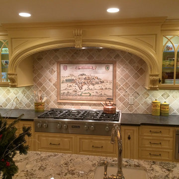 "Old World Cartography-Avellino, Italy" custom painted backsplash tile mural