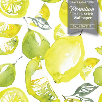 GW5111 Grace & Gardenia Lemon Lime Watercolor Peel and Stick Wallpaper Roll