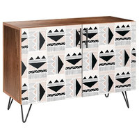 NYE Koncept Mudcloth Print Hairpin Credenza, Walnut/Black