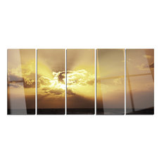"Majestic Sea Sunset Through Clouds" Metal Art, 5 Equal Panels, 60"x28"