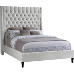 Meridian Furniture - Fritz Velvet Upholstered Bed, Cream, Full - Count on this Fritz velvet bed to bring a modern look to life in your bedroom sanctuary. This lovely bed features soft cream velvet upholstery for a sumptuously elegant feel and an upscale look. The extra-tall headboard lends your space an element of drama, and the brass nail-head trim accentuate the sophisticated demeanor of this modern bed. Tufting on the wingback headboard helps keep its padding aloft while adding a textural design that draws the eye.
