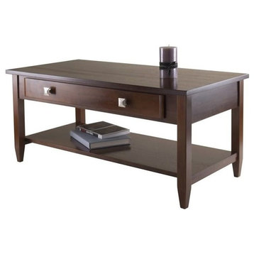 Pemberly Row Transitional Solid Wood Coffee Table with Tapered Leg in Walnut