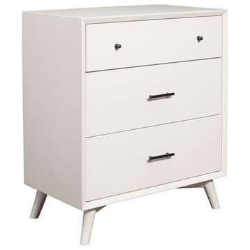 Alpine Furniture Flynn Mid Century Modern Wood 3 Drawer Small Chest in White