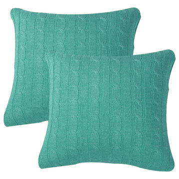 Cable Knit 2 Piece Throw Pillow Shell Set, Blue Turquoise, 2 Piece, 20"x20"
