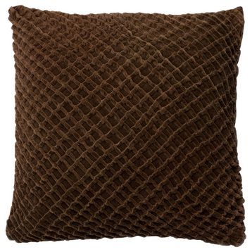 Cotton Velvet Decorative Throw Pillow by Loloi, 22"x22", Brown, Down Insert