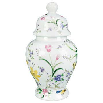 Birds and Flowers 14" Ginger Jar With Lid