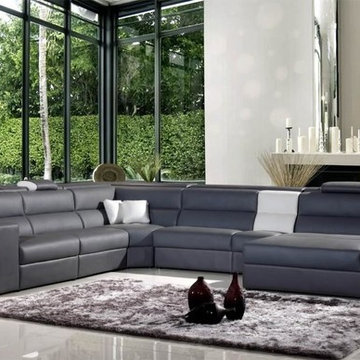 Modern Gray Bonded Leather Sectional Sofa
