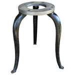 Vintage Steel Machine Pedestals - These vintage machine pedestals will make the perfect bases to complete an industrial chic table of your own design. Made of solid steel and painted black, the seemingly delicate cabriole legs bely their stout construction. Each base measures 26.25" in height, with a top diameter of 13" and a leg width of 24".