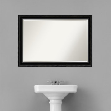 Corded Black Beveled Bathroom Wall Mirror - 40 x 28 in.