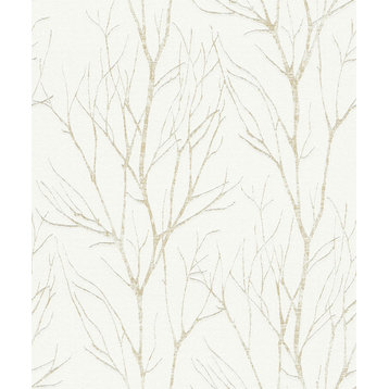 2979-37260-3 Diani Tree Vinyl Botanical Wallpaper in Gold Metallic White