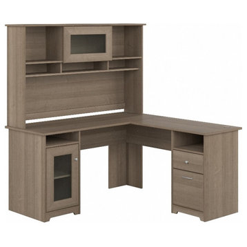 Pemberly Row 60W L Shaped Computer Desk with Hutch in Ash Gray - Engineered Wood
