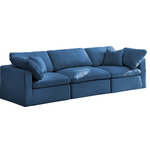 Meridian Furniture - Plush Velvet / Down Standard Comfort Modular Sofa, Navy, 3-Piece: 1 Armless Chair, 2 Corner Chair - No matter how big or little the size of your gang, they can all find their sweet spot when you choose pieces from the Plush collection to build your ideal seating group. Choose this individual Plush piece or pair multiple pieces together to get the custom look everyone will love. The soft navy velvet material is soft and welcoming to the touch, and the set's cushions are overstuffed with a down and feather blend to provide ample support for tired bodies.