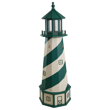 Outdoor Deluxe Wood and Poly Lumber Lighthouse Lawn Ornament, Green and Beige, 66 Inch, Solar Light