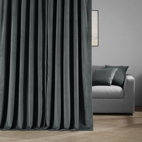 Extra Wide Blackout Velvet Curtain Single Panel, Natural Gray, 100"x84"