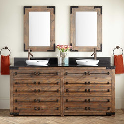72" BONNER RECLAIMED WOOD DOUBLE VANITY FOR SEMI-RECESSED SINK - GRAY WASH PINE - Bathroom Vanities And Sink Consoles
