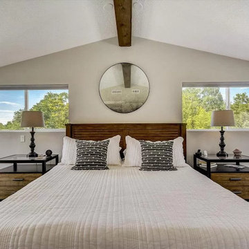 A Frame Bedroom with ceiling beam