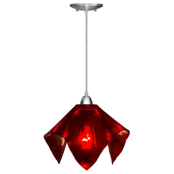 Jezebel Radiance Flame Pendant, Large, With Ruby Red Glass, Nickel Hardware