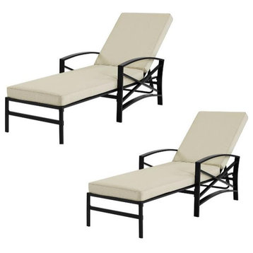 Home Square 2 Piece Metal Patio Chaise Lounge Set in Oatmeal and Brown