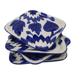 Le Souk Ceramique - Square Stoneware Plates, Set of 4, Jinane Design - Serving Dishes And Platters