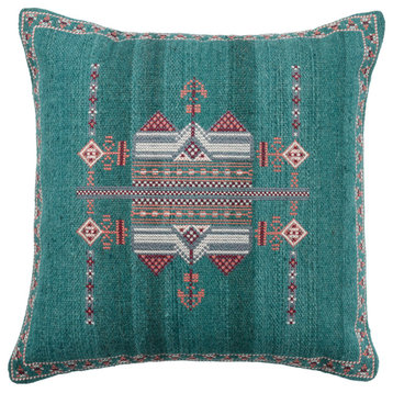 Jaipur Living Zaida Tribal Teal/ Terracotta Throw Pillow, Polyester Fill