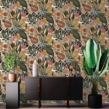Bold Tropical Floral Wallpaper, Gold, Double Roll