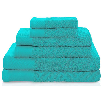6 Piece Egyptian Cotton Basketweave Towel Set, Turquoise