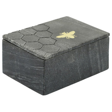 Marble 7x5 Marble Box With Bee Accent, Black