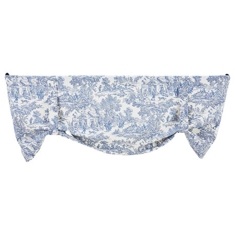 Ellis Curtain Victoria Park Toile 60"x24" Tie-Up Valence, Blue, Blue