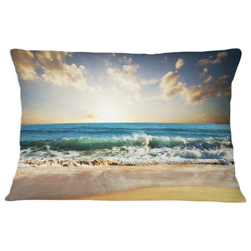 Cloudy Sky and Vibrant Blue Sea Seascape Throw Pillow, 12"x20"