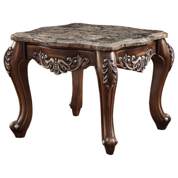 Latisha End Table, Marble and Antique Oak