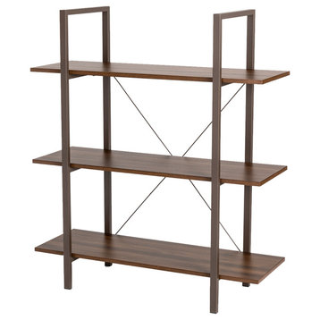 41.5"H Modern Industry Metal/Wooden 3-Tier Bookcases & Shelves, Walnut Melamine