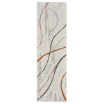 Nourison - Nourison Glitz 2'3" x 7'6" Ivory/Multi Modern Indoor Area Rug - With its curvy linear pattern in pink, gold, and blue multicolor on an ivory ground, this abstract rug from the Glitz Collection adds a sense of movement to your decor. The contemporary design is enhanced with subtly raised accents and a shimmer that beautifully reflects changes in light. Machine-made from polyester yarns that feel comfortably soft underfoot.