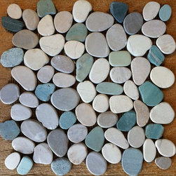 Green and White Sliced Pebble Tile - Products