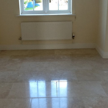 Polished Travertine Tiles with Pitting Issues Restored in Oundle